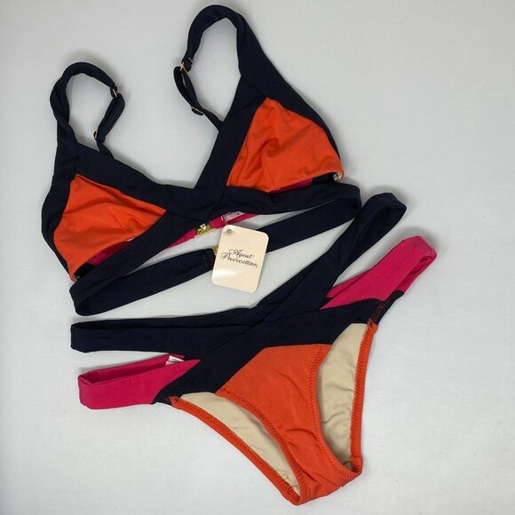 Agent Provocateur Mazzy Coral Fuchsia Black Bikini 3/2 Set NWT - Picture 4 of 10